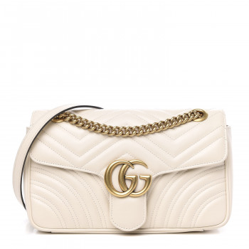GUCCI Calfskin Matelasse Small GG Marmont Shoulder Bag White
