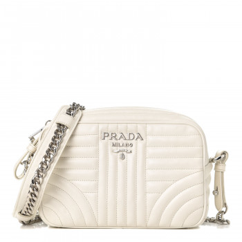 PRADA Soft Calfskin Diagramme Crossbody Bag White