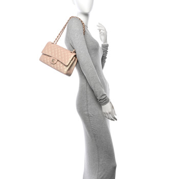 CHANEL Iridescent Calfskin Quilted Medium Double Flap Beige