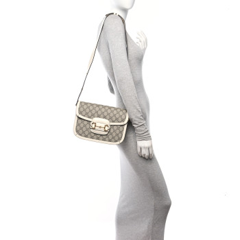 GUCCI GG Supreme Monogram Horsebit 1955 Shoulder Bag Beige Mystic White