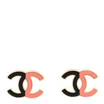 CHANEL Enamel Large CC Earrings Black Pink
