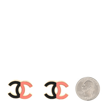 CHANEL Enamel Large CC Earrings Black Pink