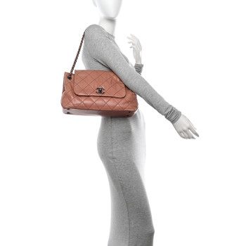 CHANEL Aged Calfskin Quilted Chain Accordion Flap Dark Pink