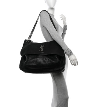 SAINT LAURENT Grained Lambskin Monogram Oversized Niki Chain Satchel Black