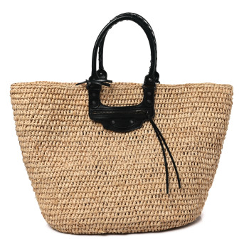 BALENCIAGA Raffia Woven Large Panier Tote Natural Black BALENCIAGA Raffia Woven Large Panier Tote Natural Black