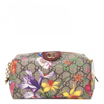 GUCCI Soft GG Supreme Monogram Flora Calfskin Medium Ophidia Cosmetic Case Beige Ebony Multicolor Rosso