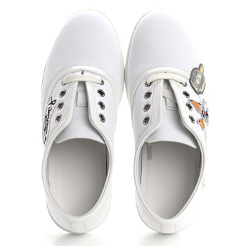 HERMES Canvas Embroidered Innocent Sneakers 36.5 White