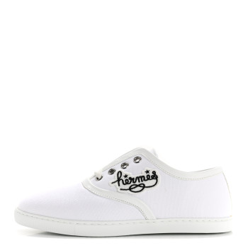 HERMES Canvas Embroidered Innocent Sneakers 36.5 White