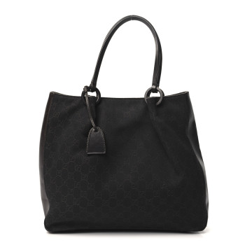 GUCCI Denim Monogram Calfskin Tote Dark Brown