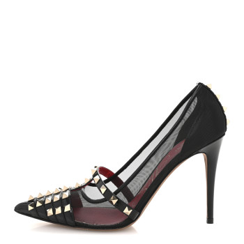 VALENTINO GARAVANI Mesh Patent Rockstud Alcove 100mm Pumps 39.5 Black