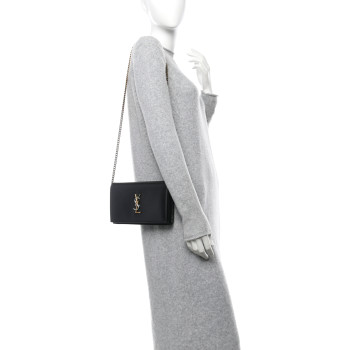 SAINT LAURENT Smooth Calfskin Tri-Metal Cassandre Wallet On Chain WOC Black
