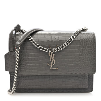 SAINT LAURENT Calfskin Crocodile Embossed Medium Monogram Sunset Fog