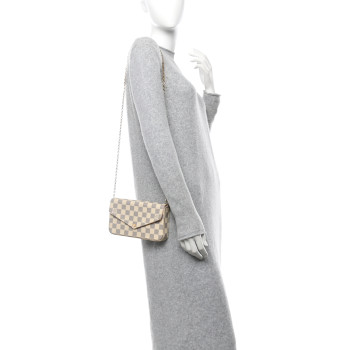 LOUIS VUITTON Damier Azur Pochette Felicie Chain Wallet Rose Ballerine