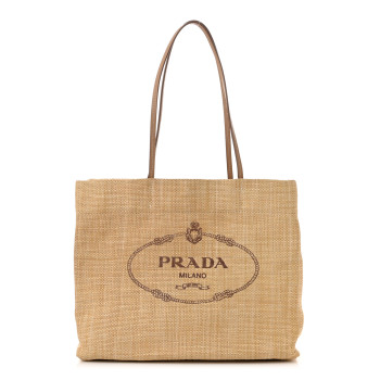 PRADA Raffia Logo Tote Naturale