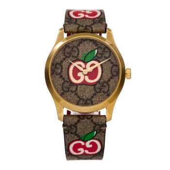 GUCCI Stainless Steel Canvas 38mm G-Timeless Chinese Valentine's GG Apple Quartz Watch Brown