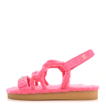 CHANEL Cord Lambskin Quilted Logo Sandals 39 Pink