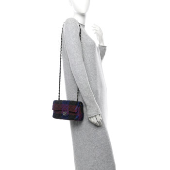 CHANEL Wool Quilted Mini Rectangular Flap Red Grey Multicolor