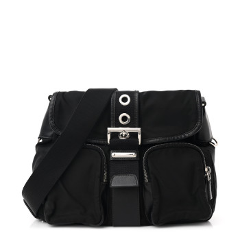 PRADA Nylon Saffiano Vela Messenger Bag Black