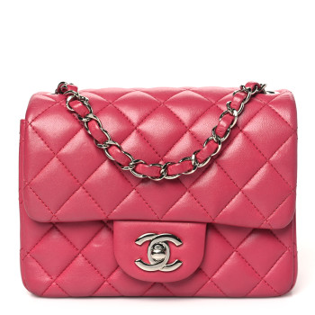CHANEL Lambskin Quilted Mini Square Flap Pink