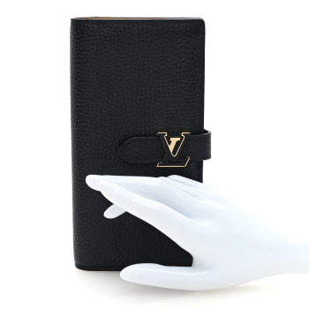 LOUIS VUITTON Taurillon LV Vertical Capucines Wallet Black Arizona