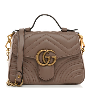 GUCCI Calfskin Matelasse Mini GG Marmont Top Handle Shoulder Bag Porcelain Rose