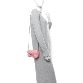 GUCCI Calfskin Matelasse Super Mini GG Marmont Shoulder Bag Wild Rose