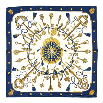 HERMES Silk Keys Les Cles Scarf 90 Bleu