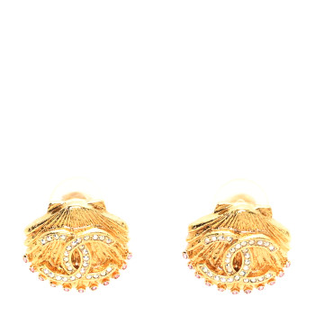 CHANEL Crystal CC Shell Clip On Earrings Gold