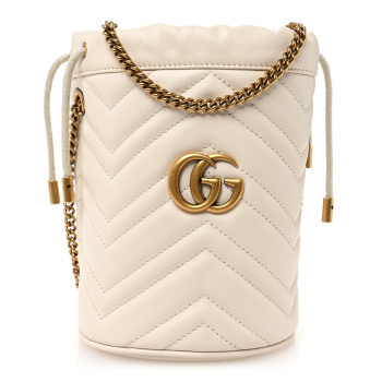 GUCCI Calfskin Matelasse Mini GG Marmont 2.0 Bucket Bag White