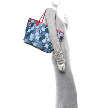 LOUIS VUITTON Denim Damier Monogram Patchwork Neverfull Blue Rouge