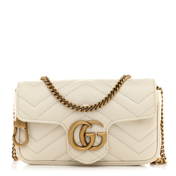 GUCCI Calfskin Matelasse Super Mini GG Marmont Shoulder Bag White