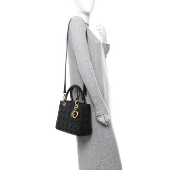 CHRISTIAN DIOR Lambskin Cannage Medium Lady Dior Black
