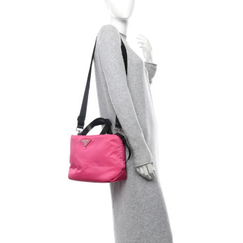 PRADA Tessuto Nylon Soft Padded Shopping Tote Fuxia