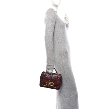 SALVATORE FERRAGAMO Calfskin Quilted Gancini Small Top Handle Flap Bag Burgundy