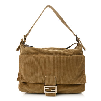 FENDI Corduroy Baguette Shoulder Bag Beige