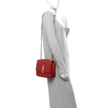 SAINT LAURENT Lambskin Matelasse Monogram Medium Vicky Chain Bag Rouge Eros