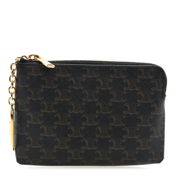 CELINE Triomphe Canvas Coin and Card Pouch With Hook Black