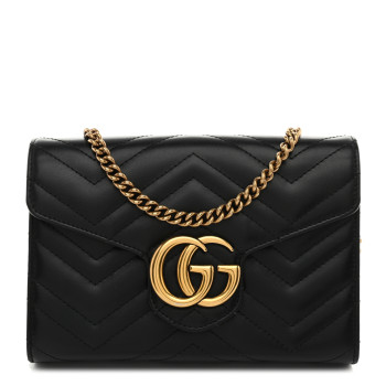 GUCCI Calfskin Matelasse GG Marmont Chain Wallet Black