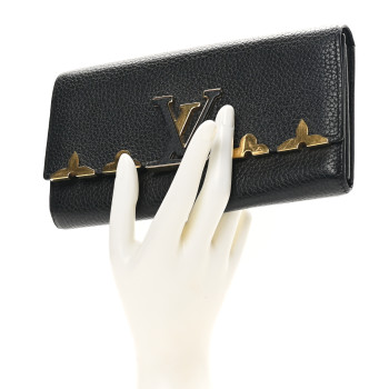 LOUIS VUITTON Taurillon Embellished Capucines Long Wallet Black