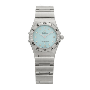 OMEGA Stainless Steel Diamond Bezel Blue Mother of Pearl 22mm Constellation Quartz Watch 1567.86