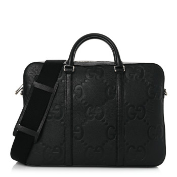 GUCCI Piuma Calfskin Jumbo GG Embossed Briefcase Black
