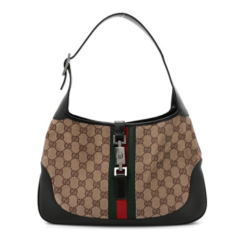 GUCCI Monogram Web Jackie O Hobo Dark Brown