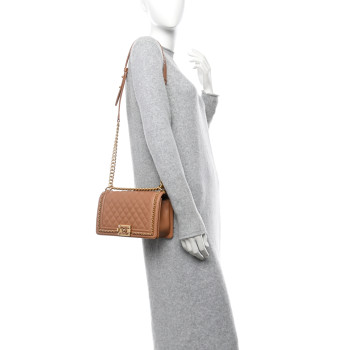 CHANEL Caviar Quilted Chain Around Medium Boy Flap Beige