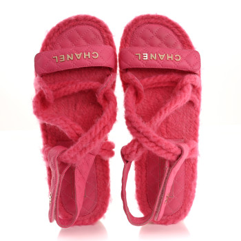 CHANEL Cord Lambskin Quilted Logo Sandals 39 Pink