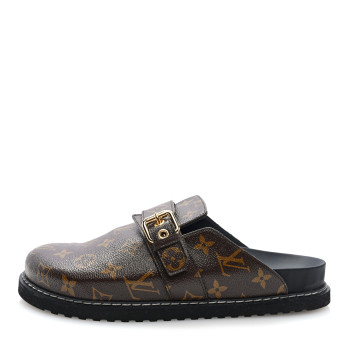 LOUIS VUITTON Patent Monogram Womens Cosy Flat Comfort Clog Mules 41 Brown