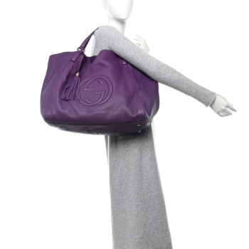 GUCCI Pebbled Calfskin Large Soho Shoulder Bag Shine Purple