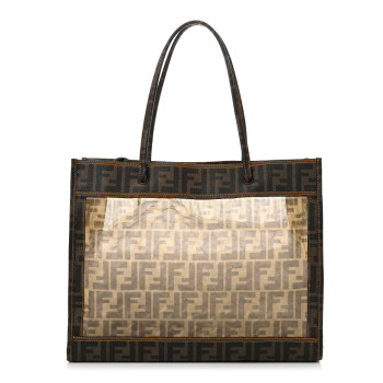 FENDI Mesh Glazed Fabric FF 1974 Tote Tobacco