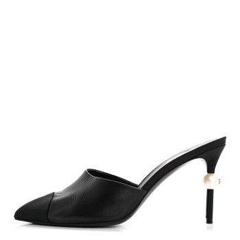 CHANEL Goatskin Grosgrain Cap Toe Pearl Mule 40 Black