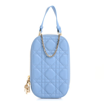 CHRISTIAN DIOR Lambskin Cannage Lady Dior Phone Holder Denim Blue