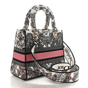 CHRISTIAN DIOR Canvas Embroidered Medium Butterfly Around The World Lady D-Lite White Pastel Pink